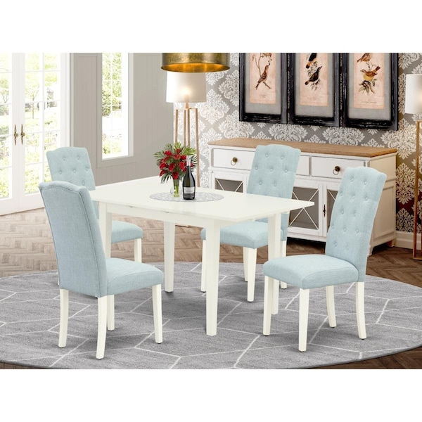 East West Furniture 5 Piece Norfolk Rectangle Dinette Set - Linen White NOCE5-LWH-15 - main